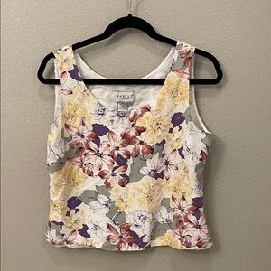 Adriana Papell Petites Floral Silk Tank Top - Cream, Purple, Yellow
